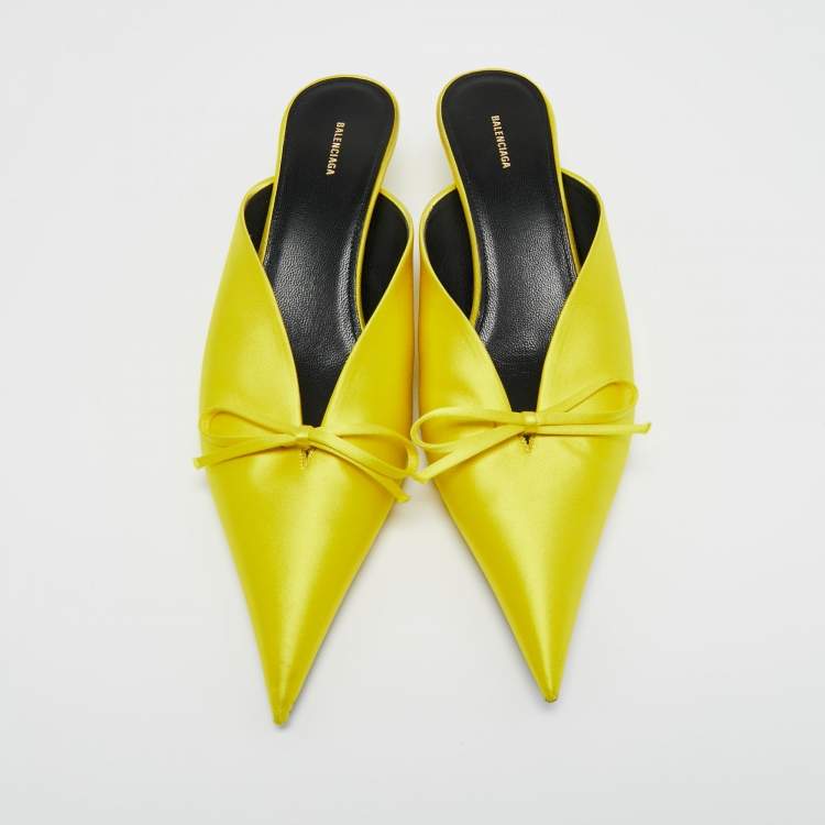 Pre Owned Balenciaga Yellow Satin Knife Mules Sandals Size 39