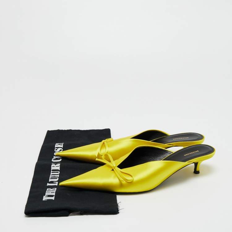Pre Owned Balenciaga Yellow Satin Knife Mules Sandals Size 39