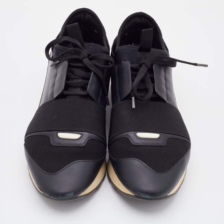 Pre Owned Balenciaga Black Leather and Knit Fabric Race Runner Sneakers Size 40