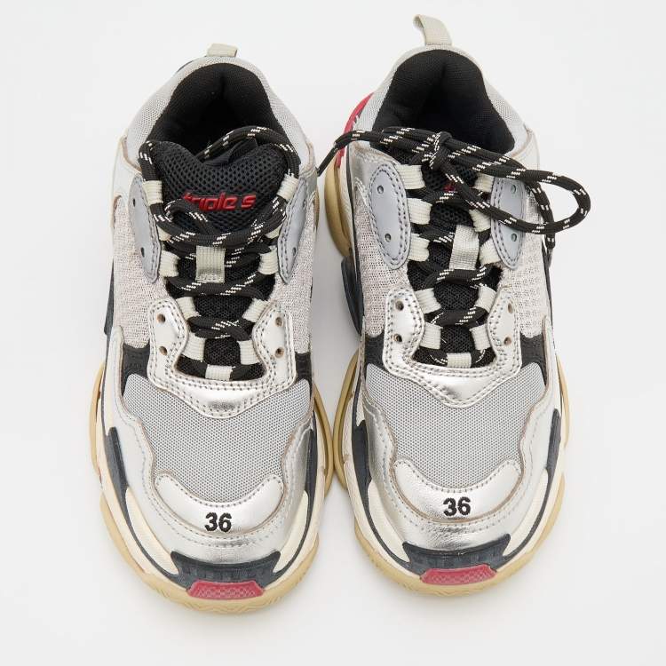 Pre Owned Balenciaga Multicolor Leather and Mesh Triple S Sneakers Size 36