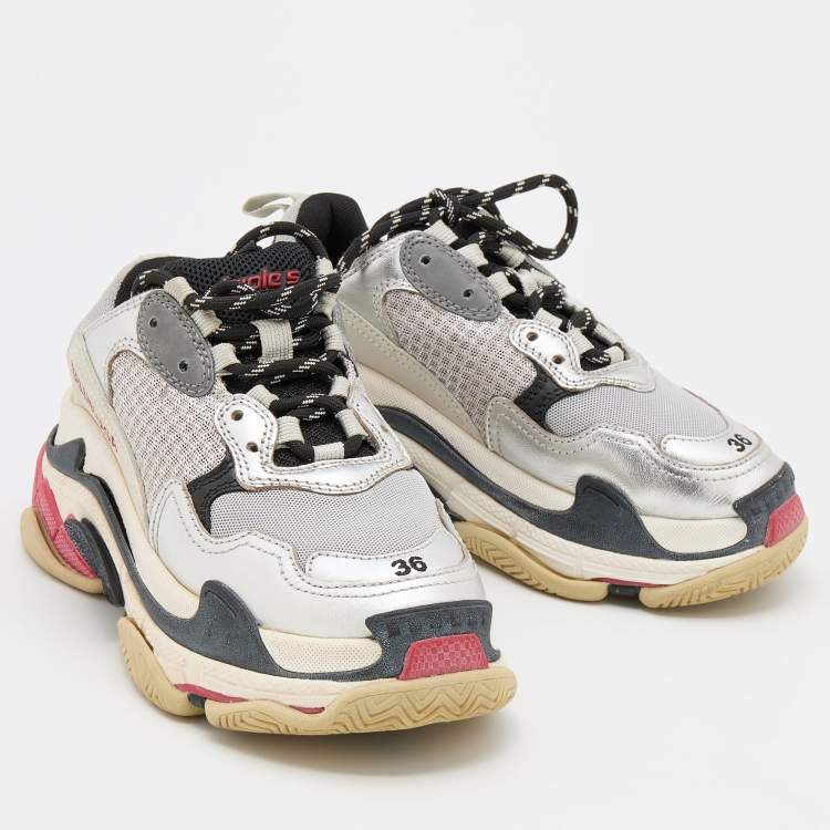 Pre Owned Balenciaga Multicolor Leather and Mesh Triple S Sneakers Size 36