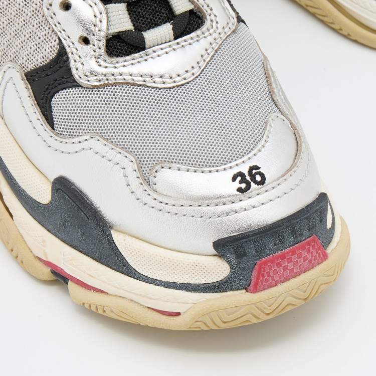 Pre Owned Balenciaga Multicolor Leather and Mesh Triple S Sneakers Size 36