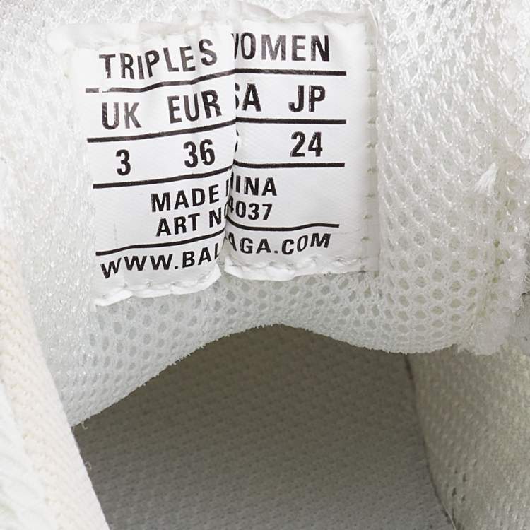 Pre Owned Balenciaga White Leather and Mesh Triple S Sneakers Size 36