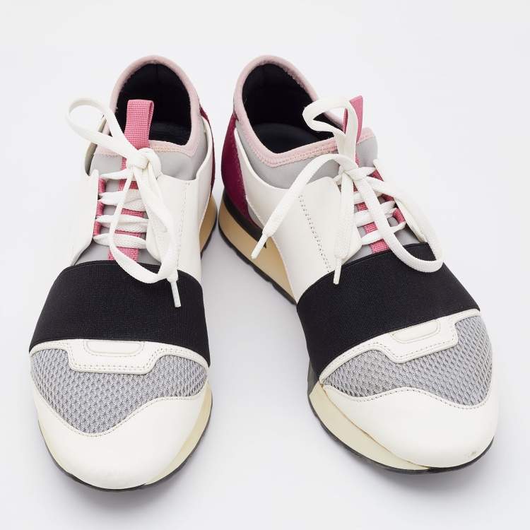 Pre Owned Balenciaga Multicolor Leather and Mesh Race Runner Low Top Sneakers Size 38