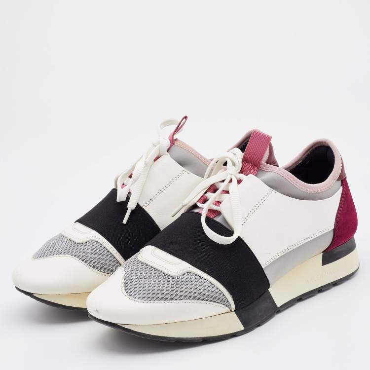 Pre Owned Balenciaga Multicolor Leather and Mesh Race Runner Low Top Sneakers Size 38