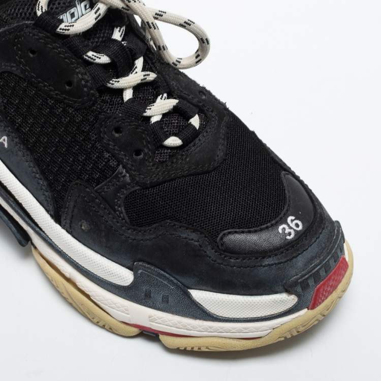 Pre Owned Balenciaga Black Mesh, Suede and Leather Triple S Sneakers Size 36