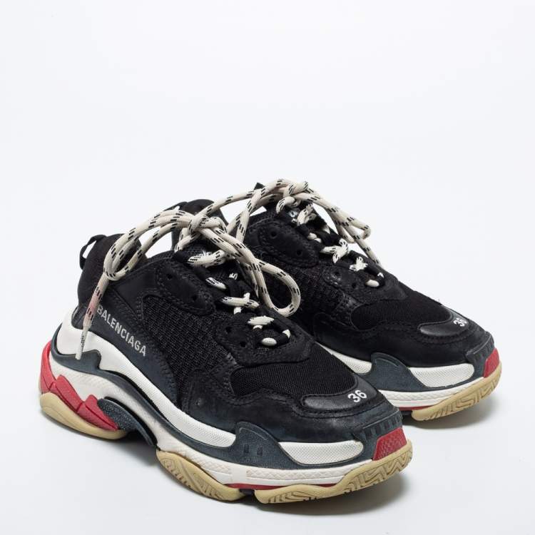 Pre Owned Balenciaga Black Mesh, Suede and Leather Triple S Sneakers Size 36