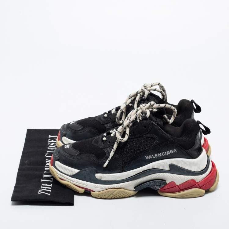 Pre Owned Balenciaga Black Mesh, Suede and Leather Triple S Sneakers Size 36