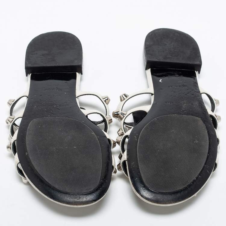 Pre Owned Balenciaga White Leather Arena Flat Slides Size 39
