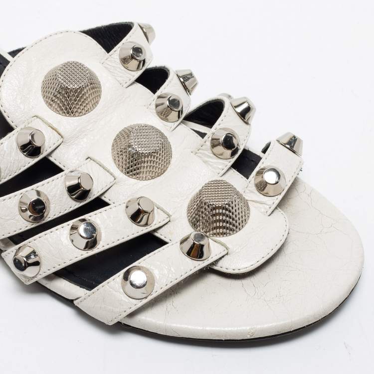 Pre Owned Balenciaga White Leather Arena Flat Slides Size 39
