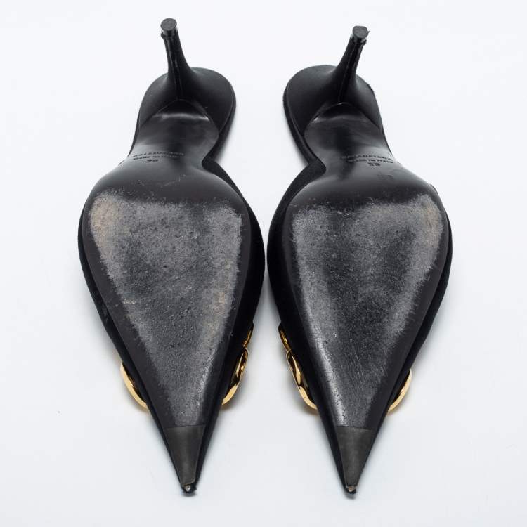 Pre Owned Balenciaga Black Satin Knife  Mules Size 39