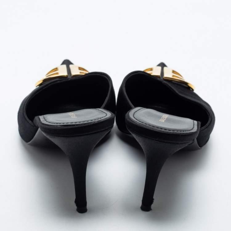 Pre Owned Balenciaga Black Satin Knife  Mules Size 39