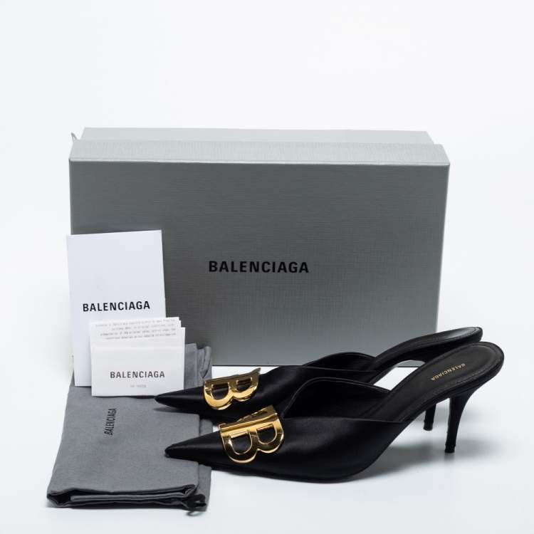 Pre Owned Balenciaga Black Satin Knife  Mules Size 39