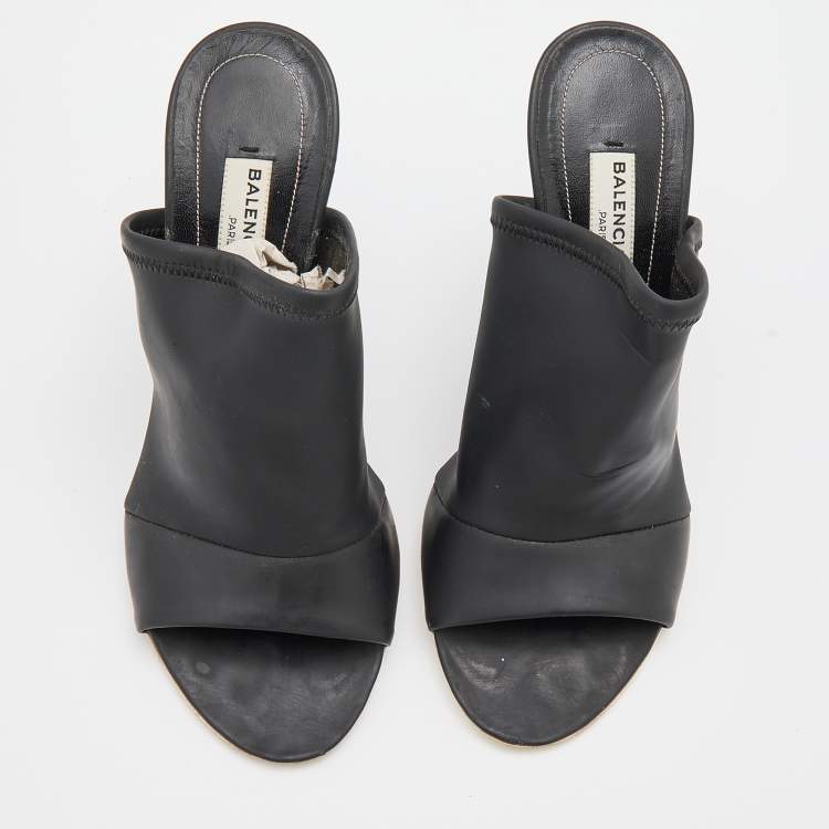 Pre Owned Balenciaga Black Neoprene Glove Open Toe Mules Size 35.5