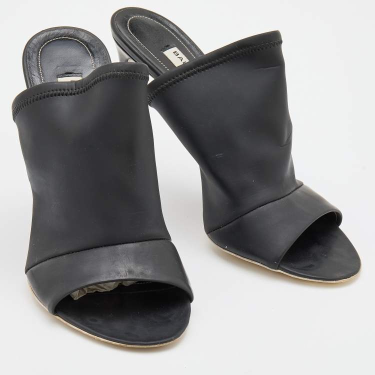 Pre Owned Balenciaga Black Neoprene Glove Open Toe Mules Size 35.5