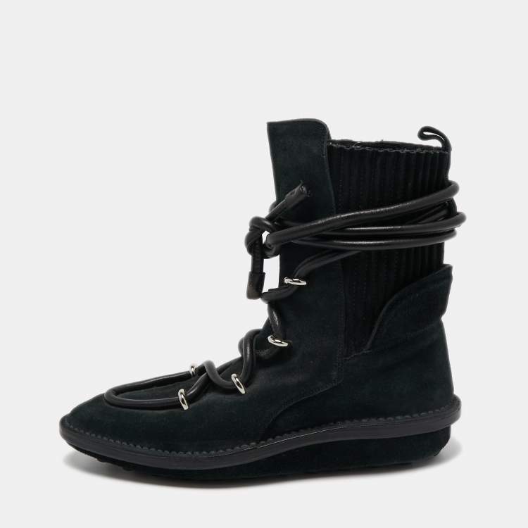 Pre Owned Balenciaga Black Suede Lace Up Ankle Boots Size 38