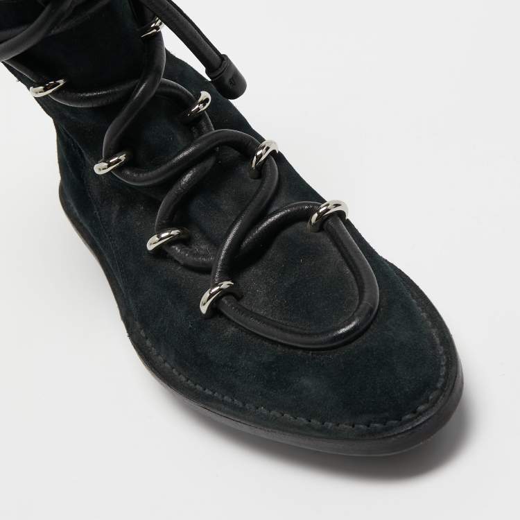 Pre Owned Balenciaga Black Suede Lace Up Ankle Boots Size 38