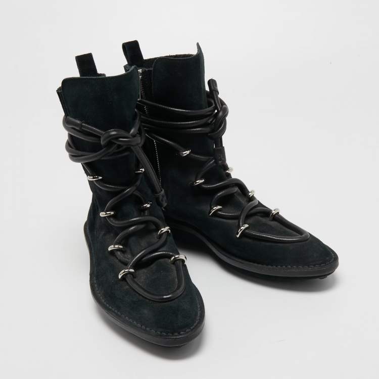 Pre Owned Balenciaga Black Suede Lace Up Ankle Boots Size 38