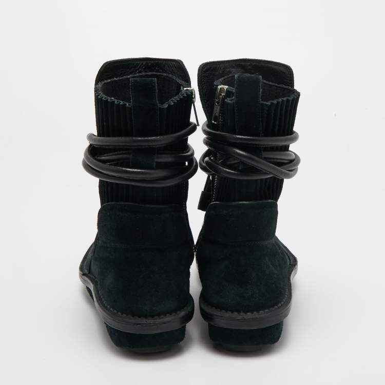 Pre Owned Balenciaga Black Suede Lace Up Ankle Boots Size 38
