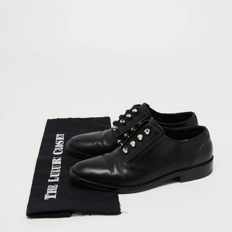 Pre Owned Balenciaga Black Leather Studded Oxfords Size 39