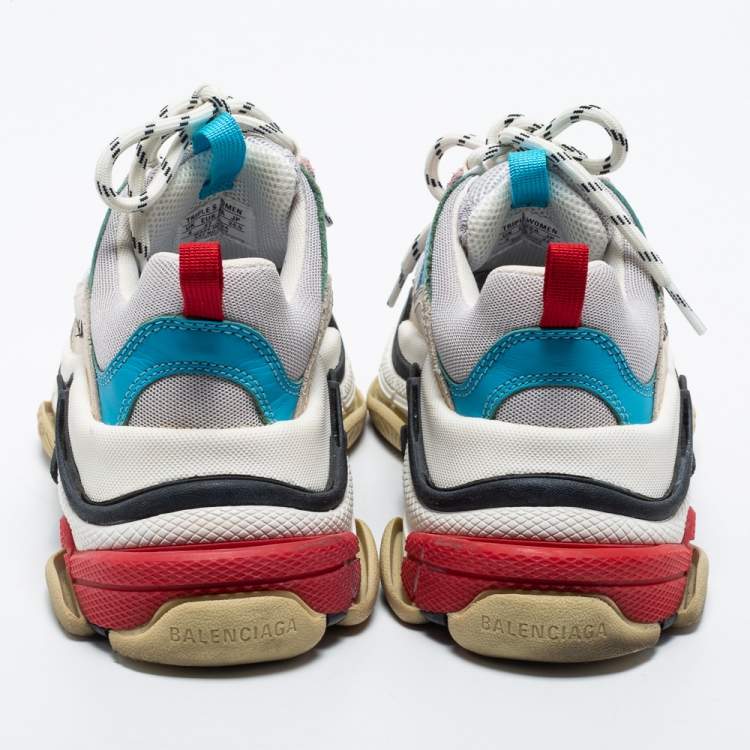 Pre Owned Balenciaga Multicolor Leather And Mesh Triple S Sneakers Size 37