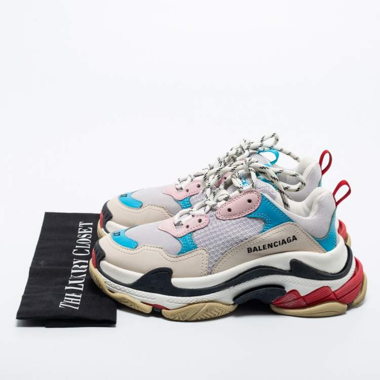 Pre Owned Balenciaga Multicolor Leather And Mesh Triple S Sneakers Size 37