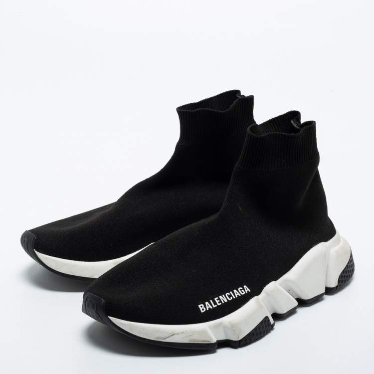 Pre Owned Balenciaga Black Knit Fabric  Speed 2.0 Sneakers Size 38