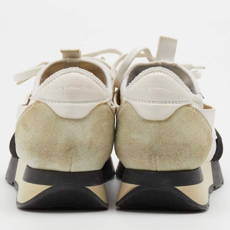 Pre Owned Balenciaga White/Black Leather and Mesh Race Runner Low Top Sneakers Size 37