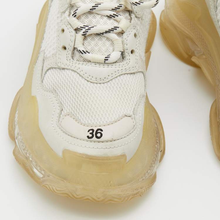 Pre Owned Balenciaga White Leather and Mesh Triple S Clear Low Top Sneakers Size 36
