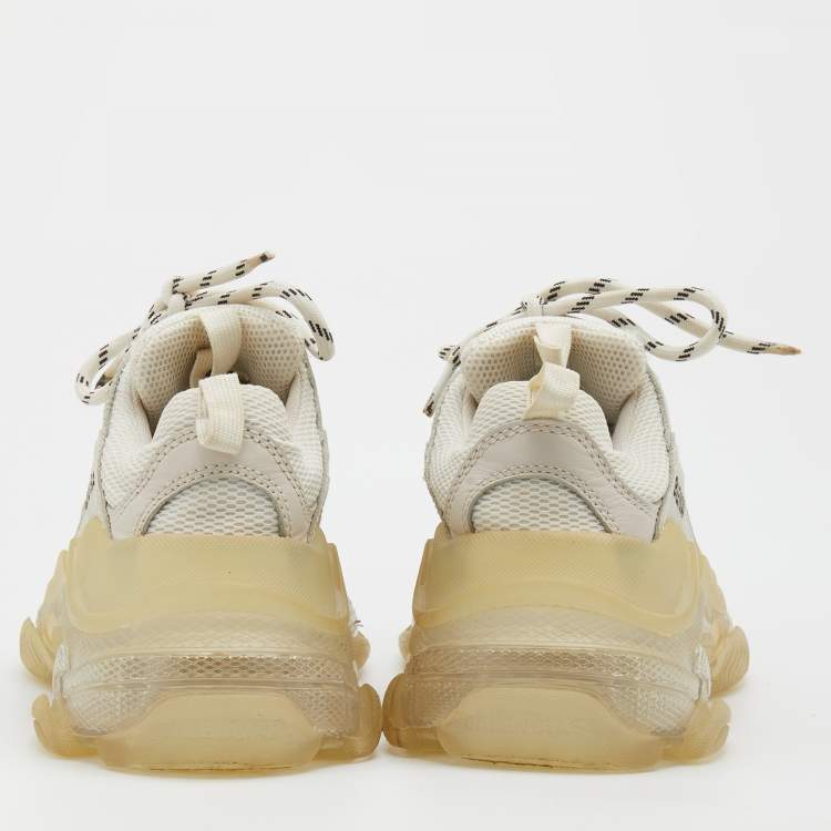 Pre Owned Balenciaga White Leather and Mesh Triple S Clear Low Top Sneakers Size 36