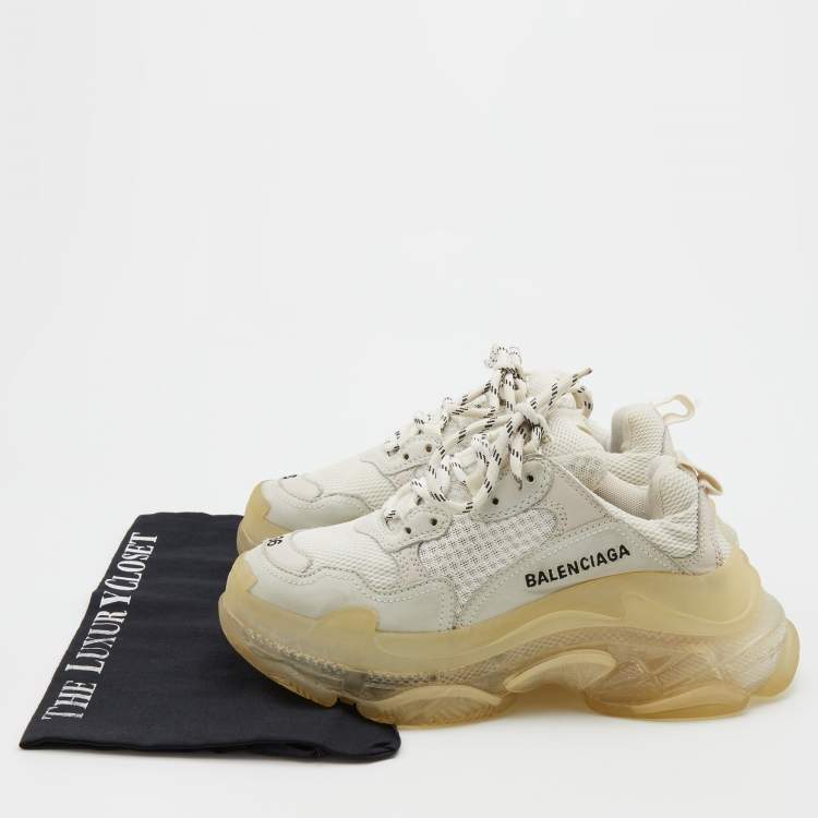 Pre Owned Balenciaga White Leather and Mesh Triple S Clear Low Top Sneakers Size 36