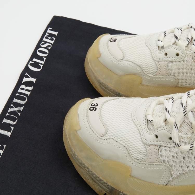Pre Owned Balenciaga White Leather and Mesh Triple S Clear Low Top Sneakers Size 36