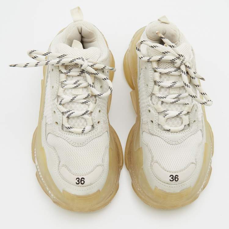 Pre Owned Balenciaga White Leather and Mesh Triple S Clear Low Top Sneakers Size 36