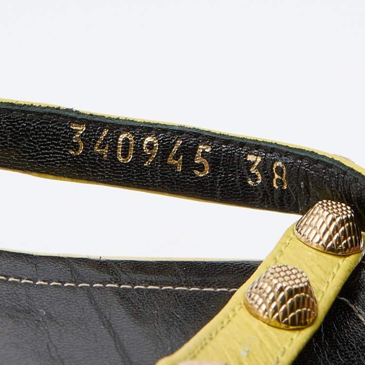 Pre Owned Balenciaga Yellow Leather Arena Studded Strappy Flats Size 38