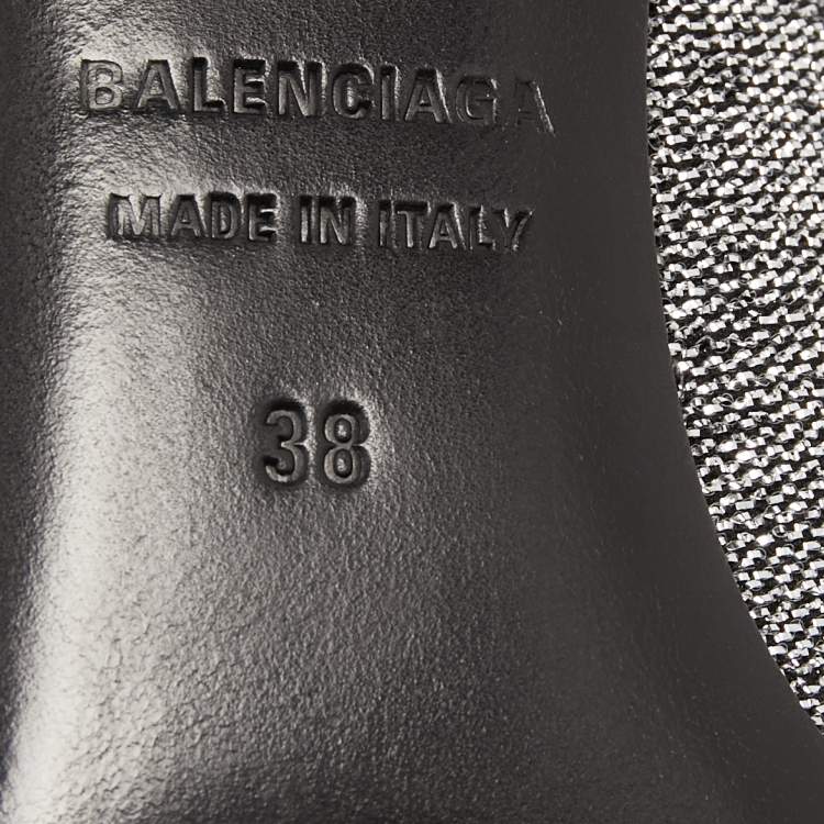 Pre Owned Balenciaga Silver/Black Lurex Fabric Square Knife Pumps Size 38