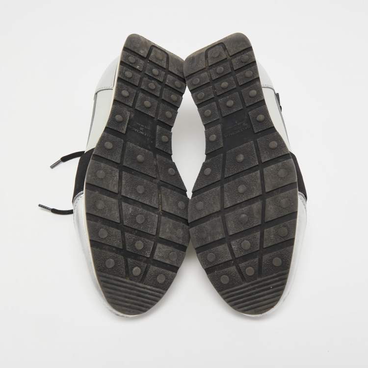 مملوكة مسبقًا Balenciaga Silver/Black Leather and Fabric Race Runner Sneakers Size 38