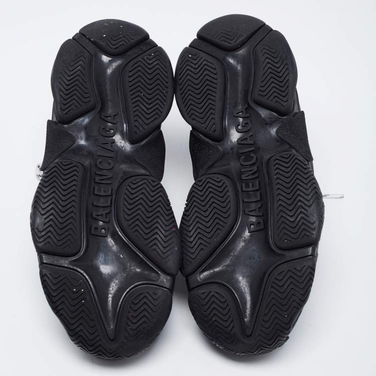 Pre Owned Balenciaga Black Mesh and Leather Triple S Sneakers Size 41