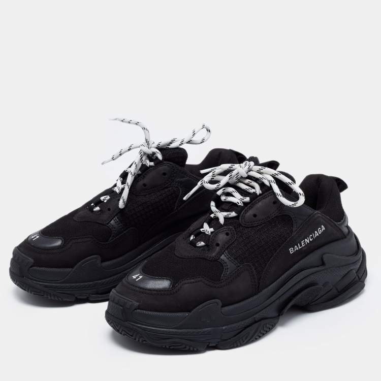 Balenciaga Black Mesh and Leather Triple S Sneakers Size 41