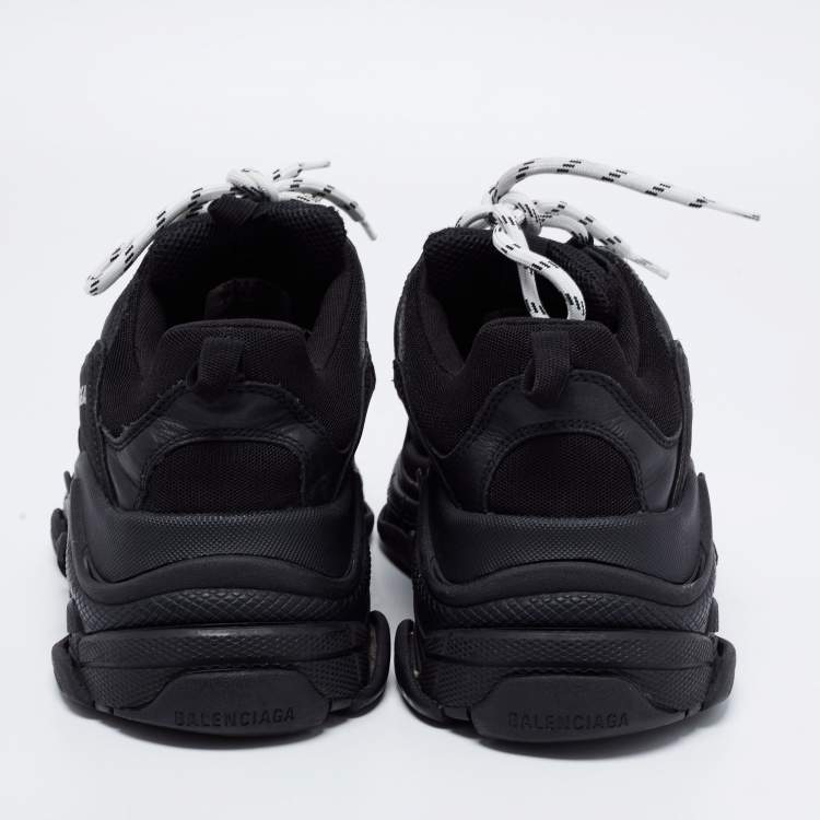 Pre Owned Balenciaga Black Mesh and Leather Triple S Sneakers Size 41