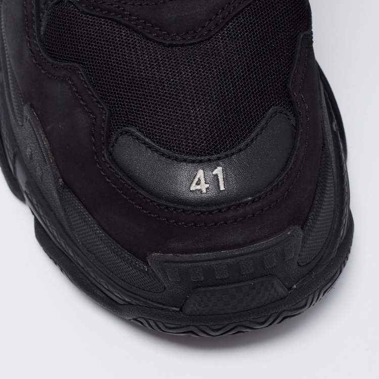 Pre Owned Balenciaga Black Mesh and Leather Triple S Sneakers Size 41