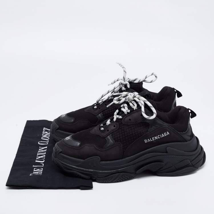Pre Owned Balenciaga Black Mesh and Leather Triple S Sneakers Size 41