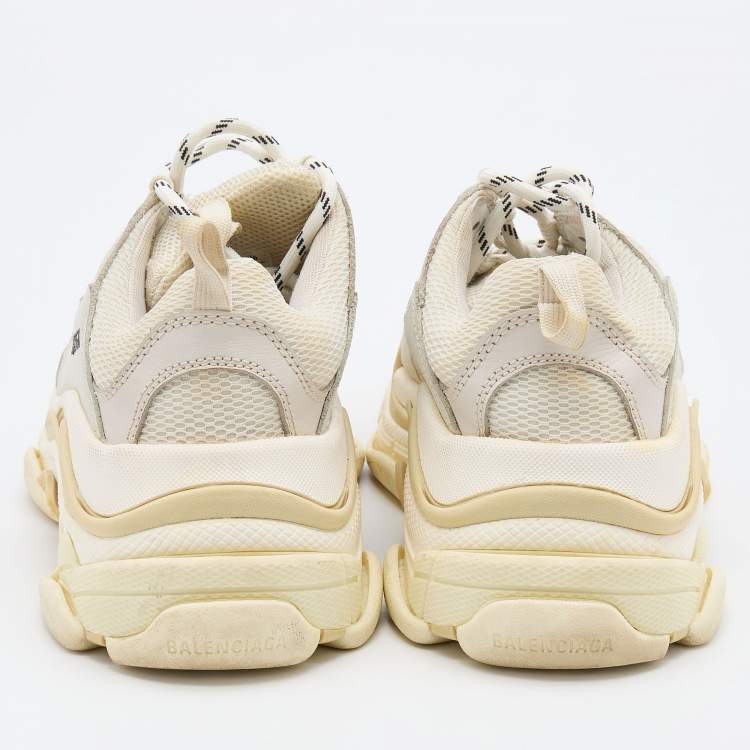 Pre Owned Balenciaga White/Grey Leather and Mesh Triple S Sneakers Size 38