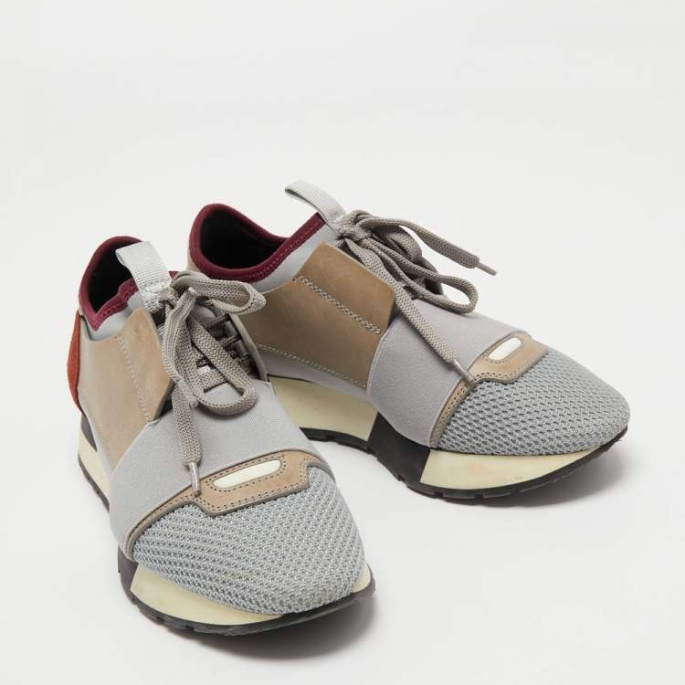 Pre Owned Balenciaga Multicolor Mesh and Leather Race Runner Sneakers Size 35