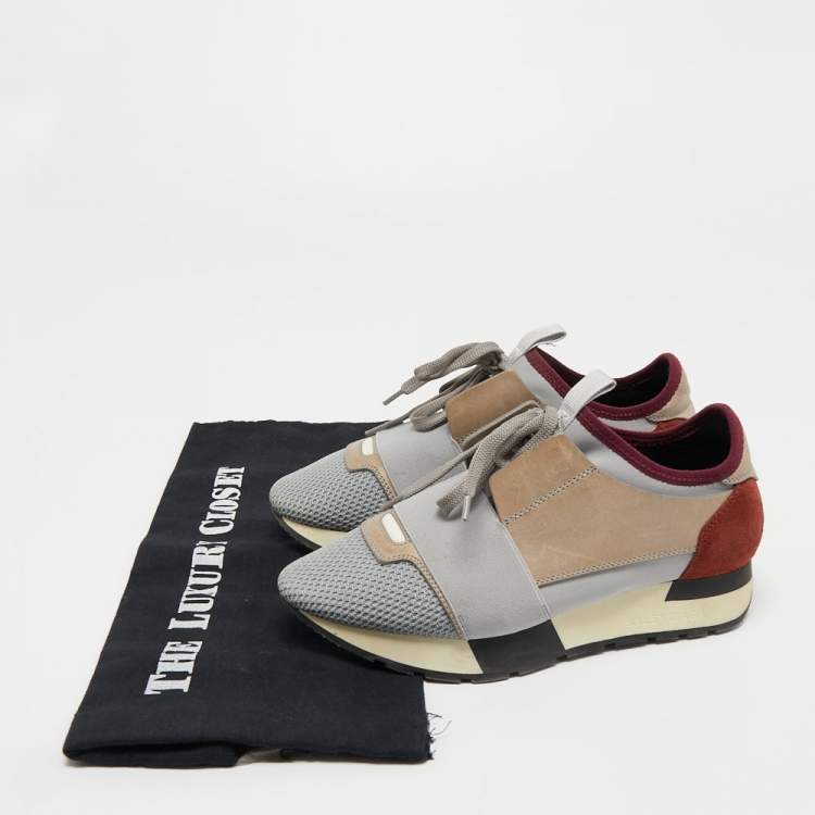 Pre Owned Balenciaga Multicolor Mesh and Leather Race Runner Sneakers Size 35