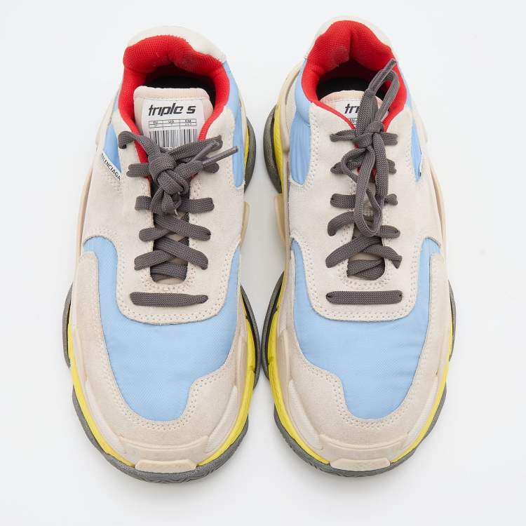Pre Owned Balenciaga Multicolor Nylon and Suede Triple S Sneakers Size 37