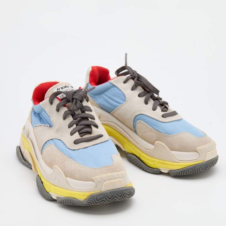 Pre Owned Balenciaga Multicolor Nylon and Suede Triple S Sneakers Size 37