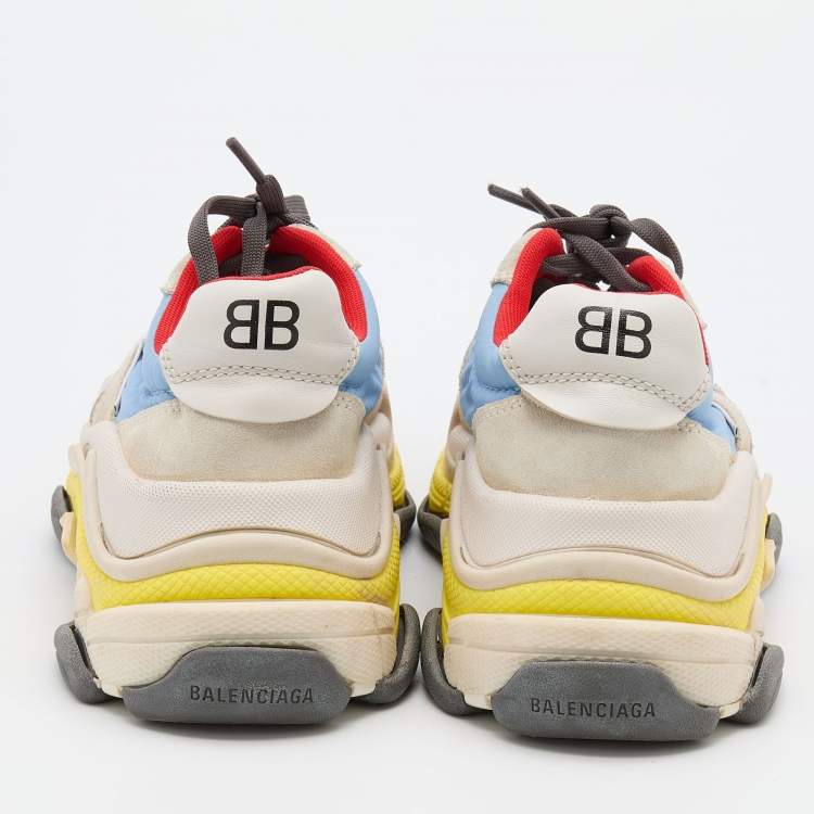 Pre Owned Balenciaga Multicolor Nylon and Suede Triple S Sneakers Size 37