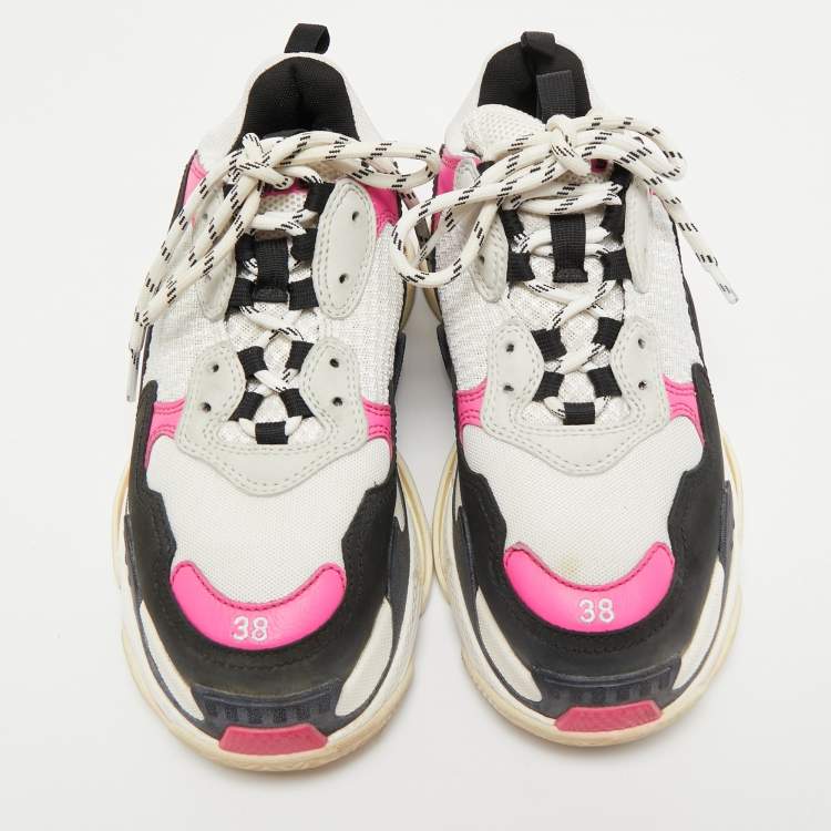Pre Owned Balenciaga Multicolor Fabric and Leather Triple S Sneakers Size 38