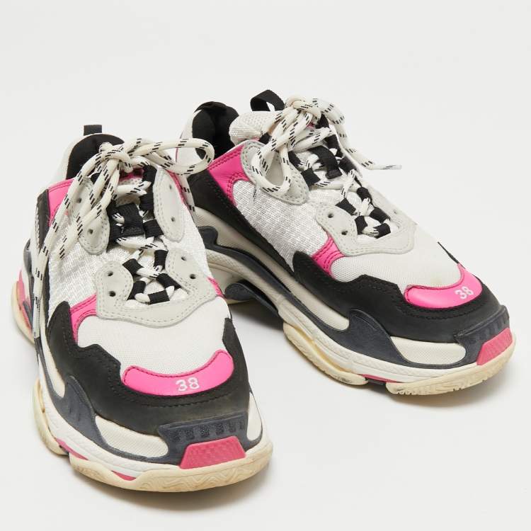 Pre Owned Balenciaga Multicolor Fabric and Leather Triple S Sneakers Size 38