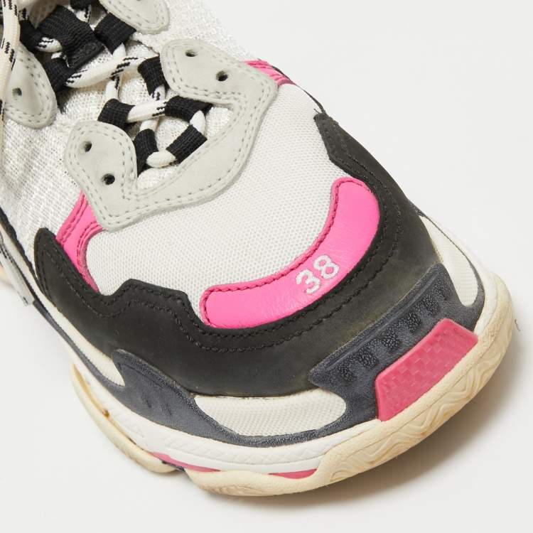 Pre Owned Balenciaga Multicolor Fabric and Leather Triple S Sneakers Size 38